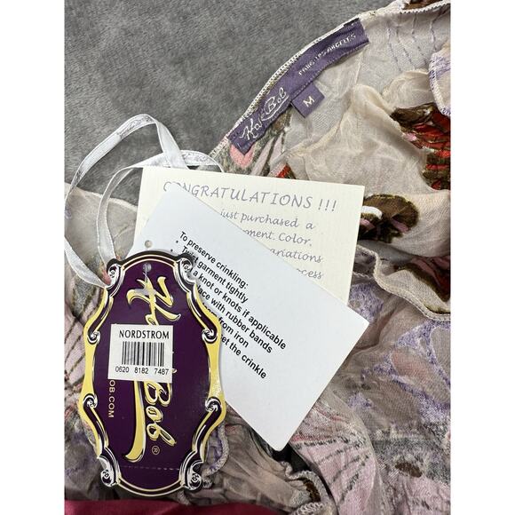 NWT Hale Bob Silk Butterfly Print Dress Pink Trim Size M Boho Resort Style - Picture 10 of 11